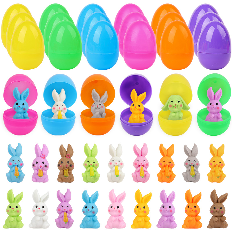 Party Games Easter - 24 stuks paaseieren met konijnenfiguurtjes voor