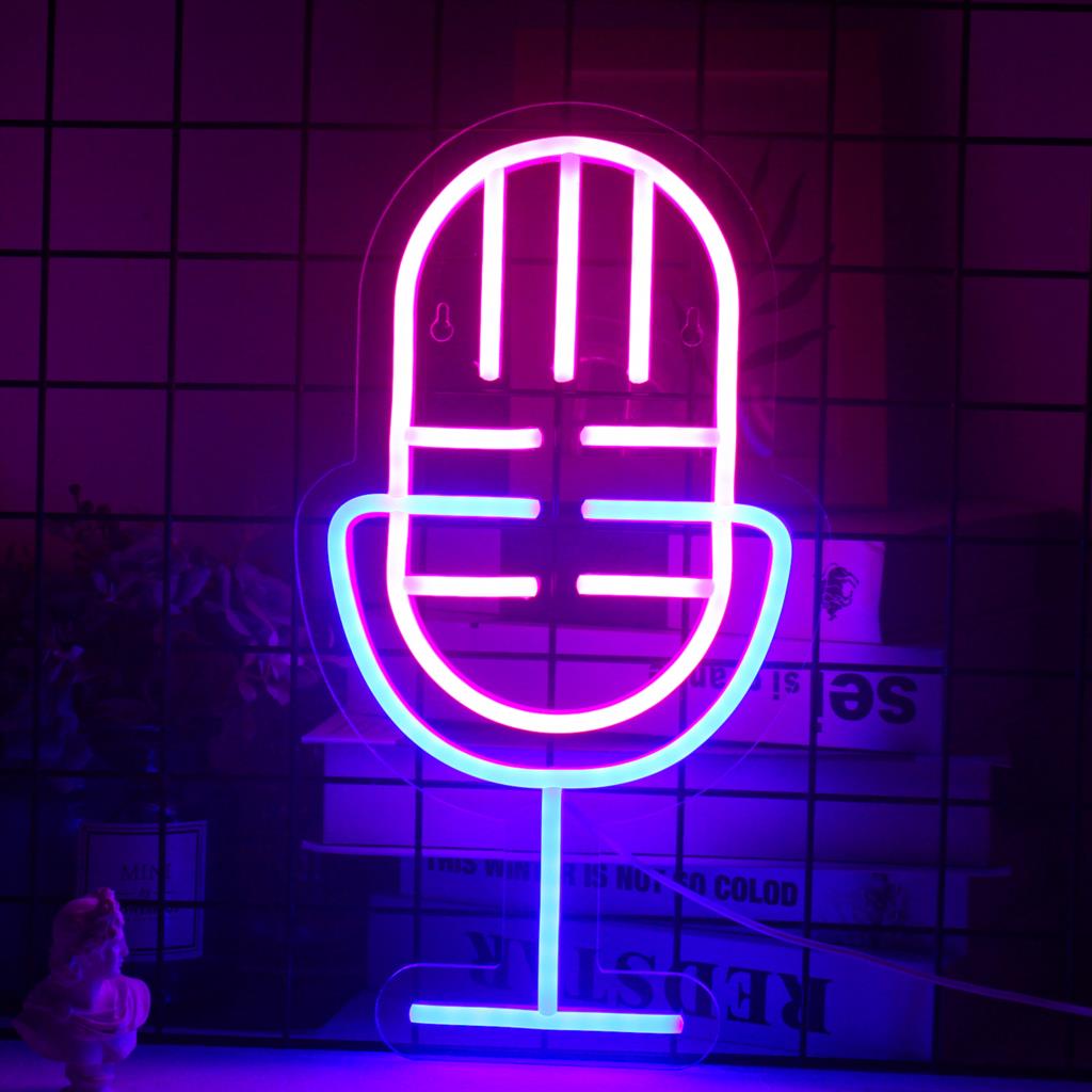 Party Games Night - Microfoon Roze Neon Nachtverlichting Feest Muziek